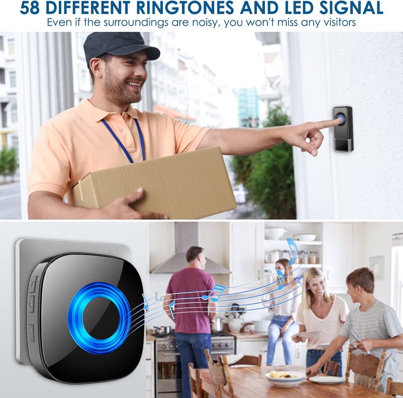 PHYSEN Store Wireless Doorbell - Door bell Chimes with Mute Mode - 58 Ringtones&5 Volume Levels Operating at 1300-ft Range LED Strobe, 2 Transmitters+3 Receivers Waterproof Doorbell Kit for Home/Classroom - Image 4